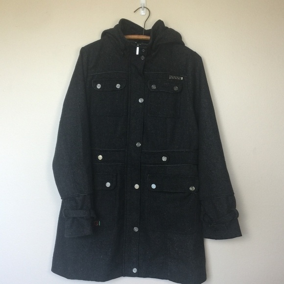 COOGI Charcoal Wool-Blend Coat Detachable Hood XL